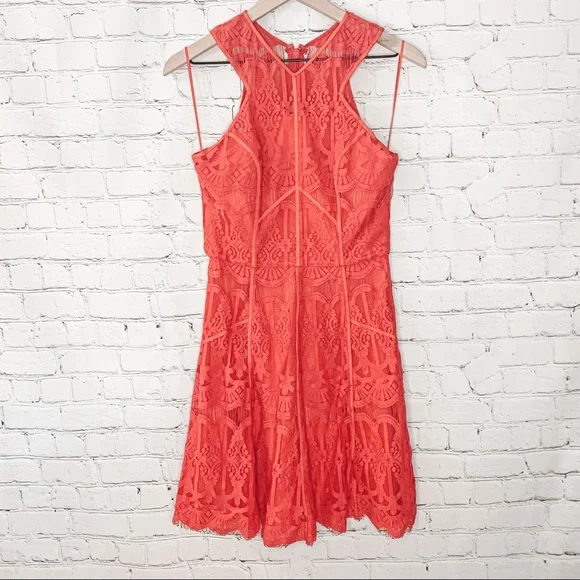adelyn rae red lace dress Adelyn Rae Dresses | Adelyn Rae High Neck Halter Fit & Flare Lace Dress Hot Pink Size Small Nwt | Color: Pink | Size: S